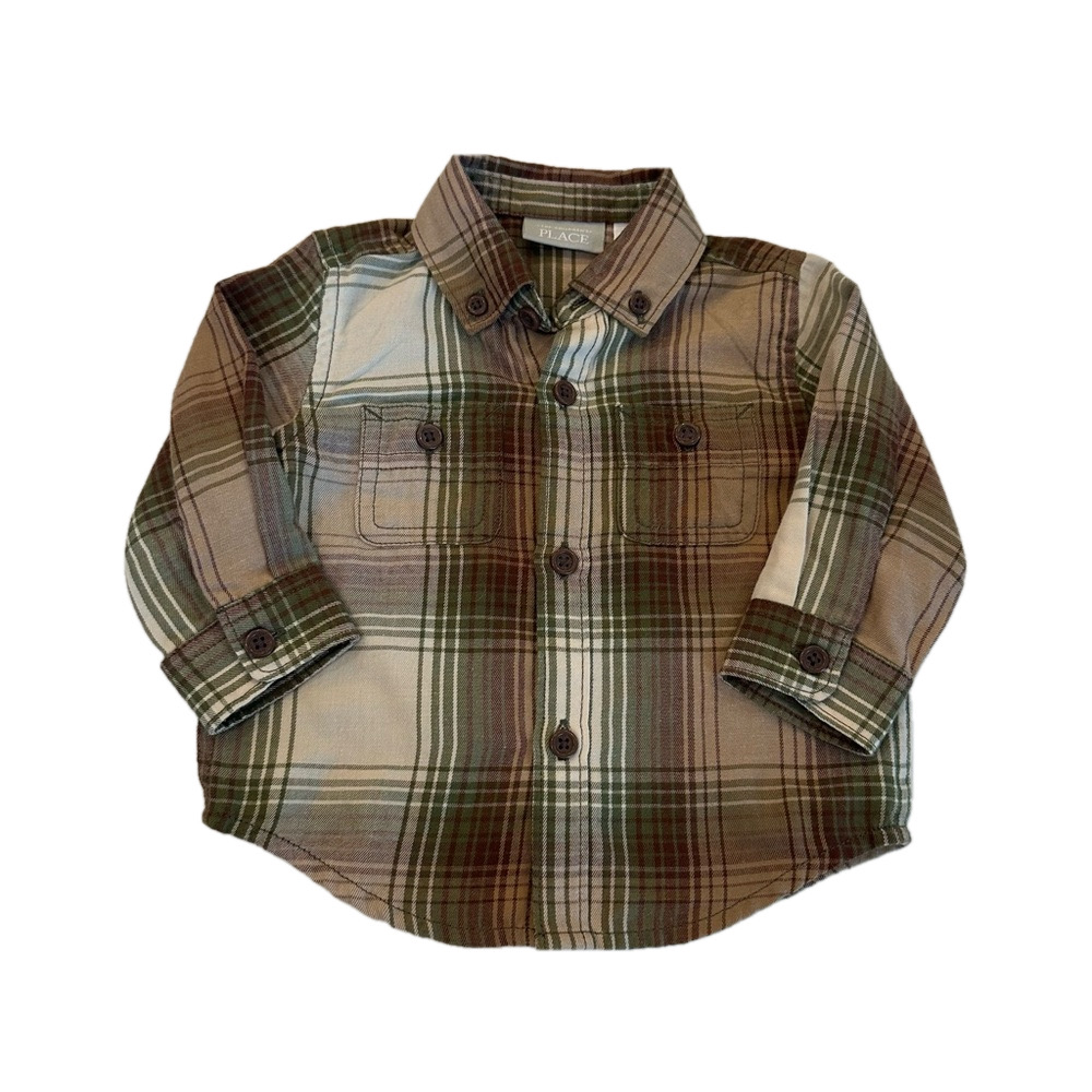 4/20$ The Children’s Place Green and Brown Plaid Button Down Shirt 3-6 months